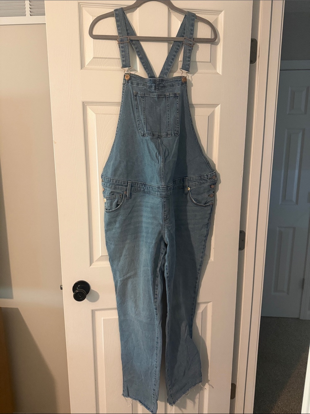 Maternity Light Blue Denim Women's Overalls with Adjustable Straps
